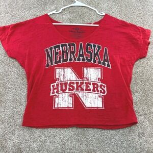 Three Square Nebraska Huskers Women Medium Red Burnout Graphic Tee Scoop Neck